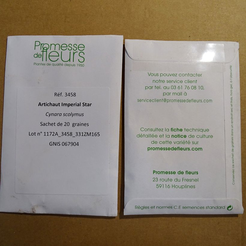 Voorbeeld van een exemplaar van Artisjok Imperial Star het zakje met 20 zaden (1g) zoals geleverd
