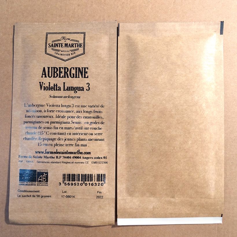 Example of Aubergine Violetta Lunga 3 BIO - Ferme de Sainte Marthe het zakje met 50 zaden (0.2g) as you get