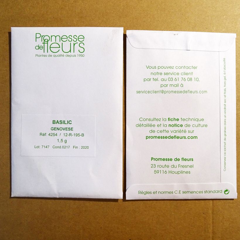 Voorbeeld van een exemplaar van Basilicum Genovese het zakje met 800 zaden (1,5g) zoals geleverd