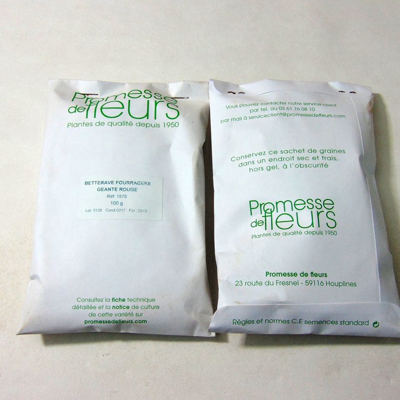 Voorbeeld van een exemplaar van Reuzenrode voederbiet het zakje met 4000 zaden (100g) zoals geleverd