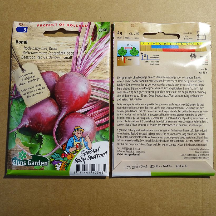 Voorbeeld van een exemplaar van Rode biet Bonel het zakje met 250 zaden (4g) zoals geleverd