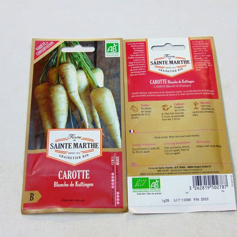 Example of Wortel Witte van Küttingen BIO - Ferme de Sainte Marthe het zakje met 500 zaden (1.35g) as you get