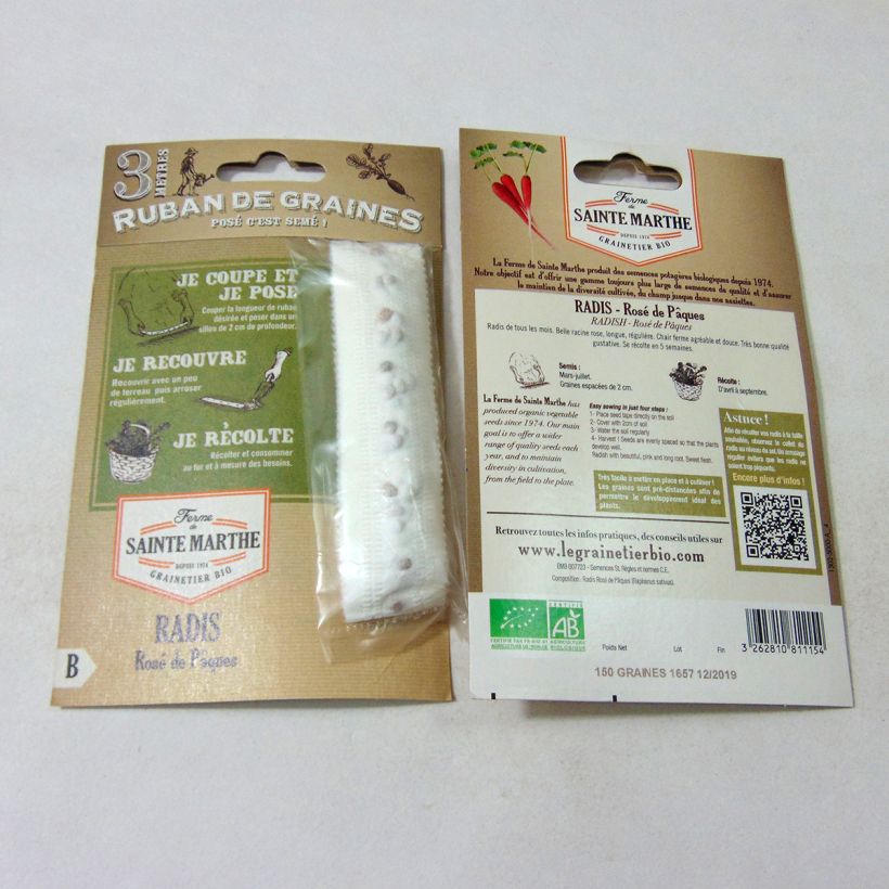 Voorbeeld van een exemplaar van Rammenas Rose de Pâquese BIO - Ferme de Sainte Marthe (zaailint) het zakje zaden van 1 gram zoals geleverd