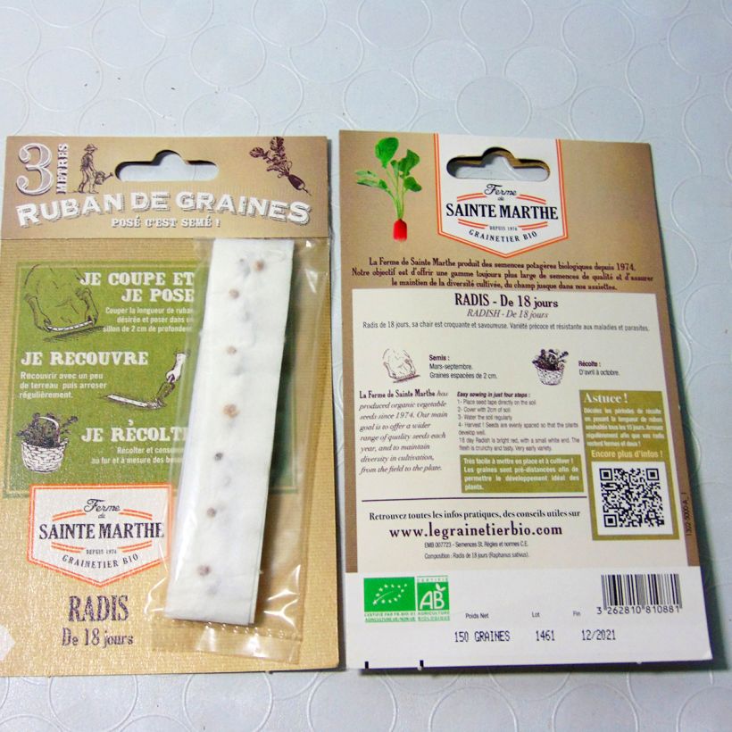 Voorbeeld van een exemplaar van Radijs 18 Dagen BIO - Ferme de Sainte Marthe (zaailint) het zakje zaden van 1 gram zoals geleverd