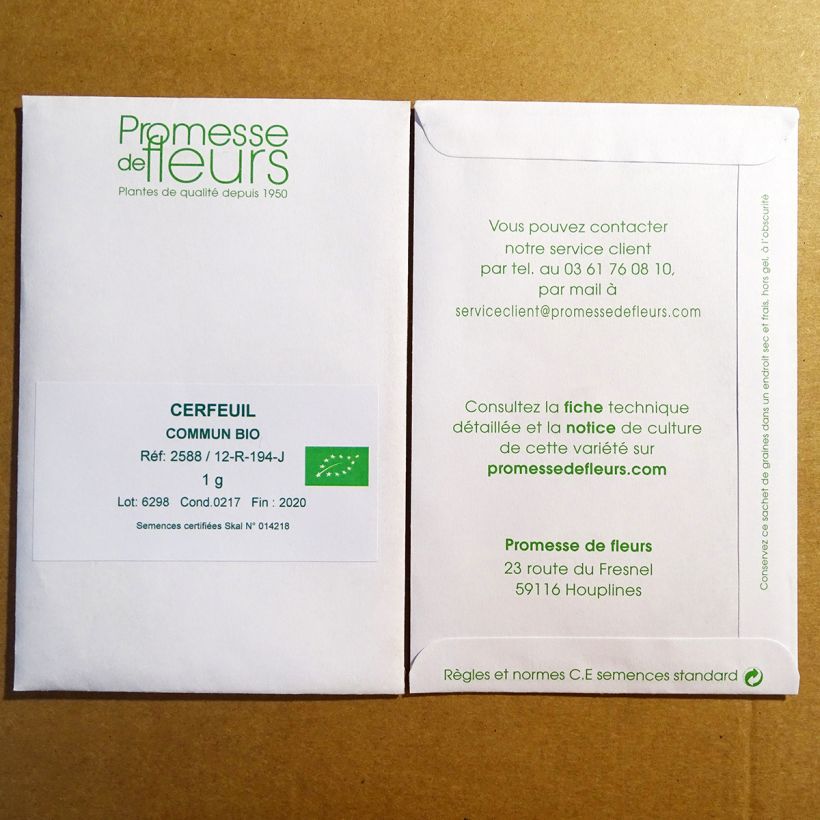 Voorbeeld van een exemplaar van Echte kervel BIO - Anthriscus cerefolium het zakje met 500 zaden (1,5g) zoals geleverd