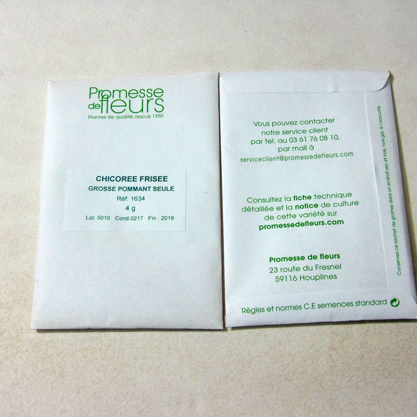 Voorbeeld van een exemplaar van Krulandijvie Grosse Pommant Seule het zakje met 2500 zaden (4g) zoals geleverd