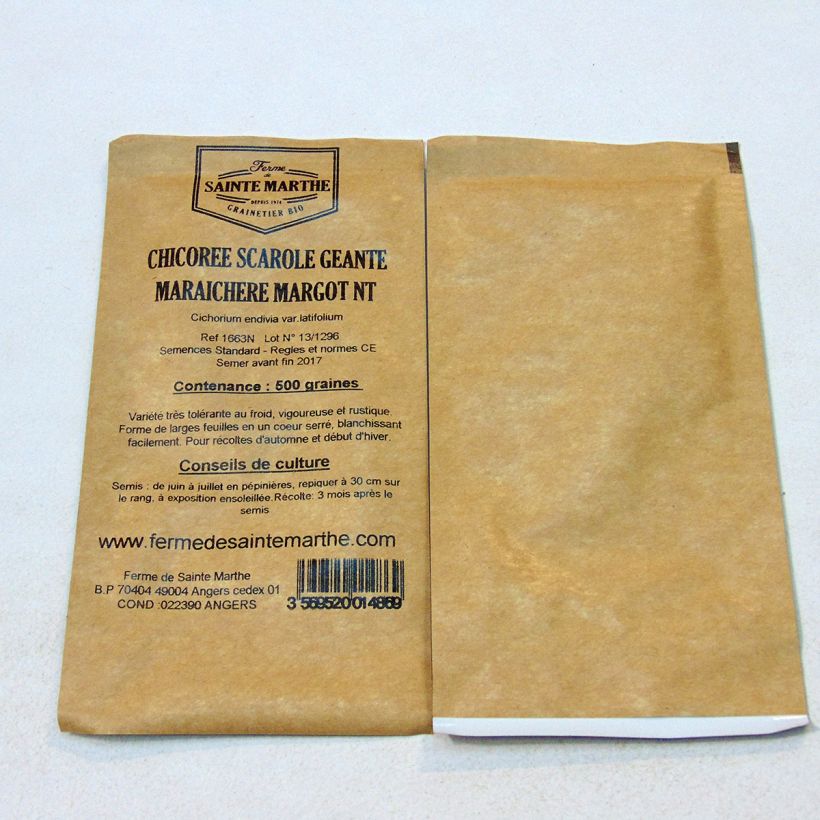 Voorbeeld van een exemplaar van Andijvie Géante Maraîchère ras Margot NT - Ferme de Sainte Marthe het zakje met 500 zaden zoals geleverd