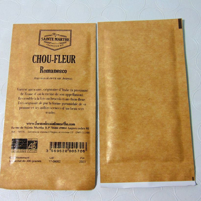 Voorbeeld van een exemplaar van Romanesco BIO - Ferme de Sainte Marthe het zakje met 300 zaden (1g) zoals geleverd