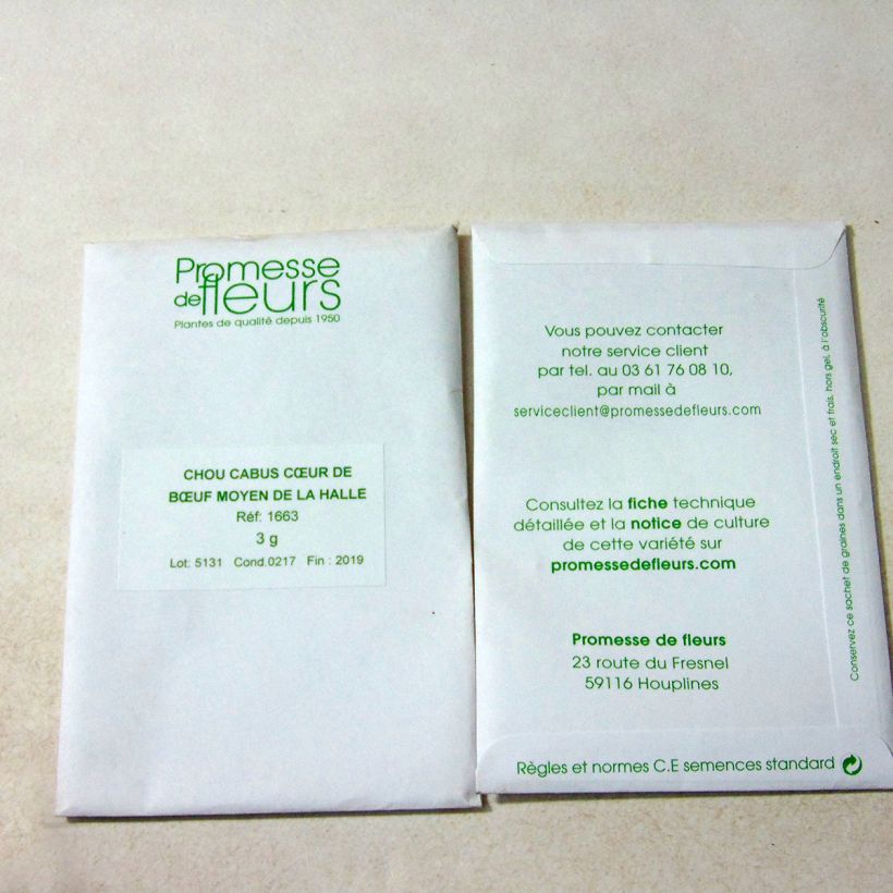 Voorbeeld van een exemplaar van Spitskool Middelgrote ossenhart van de Hallen het zakje met 600 zaden (3g) zoals geleverd