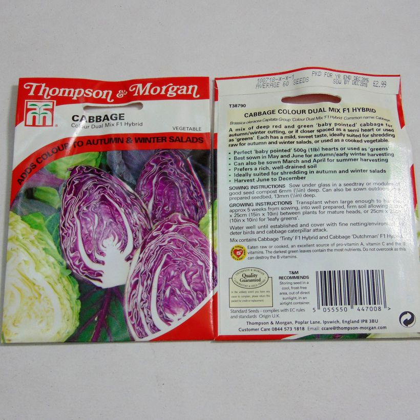 Voorbeeld van een exemplaar van Spitskool Colour Dual Mix F1 het zakje met 60 zaden zoals geleverd