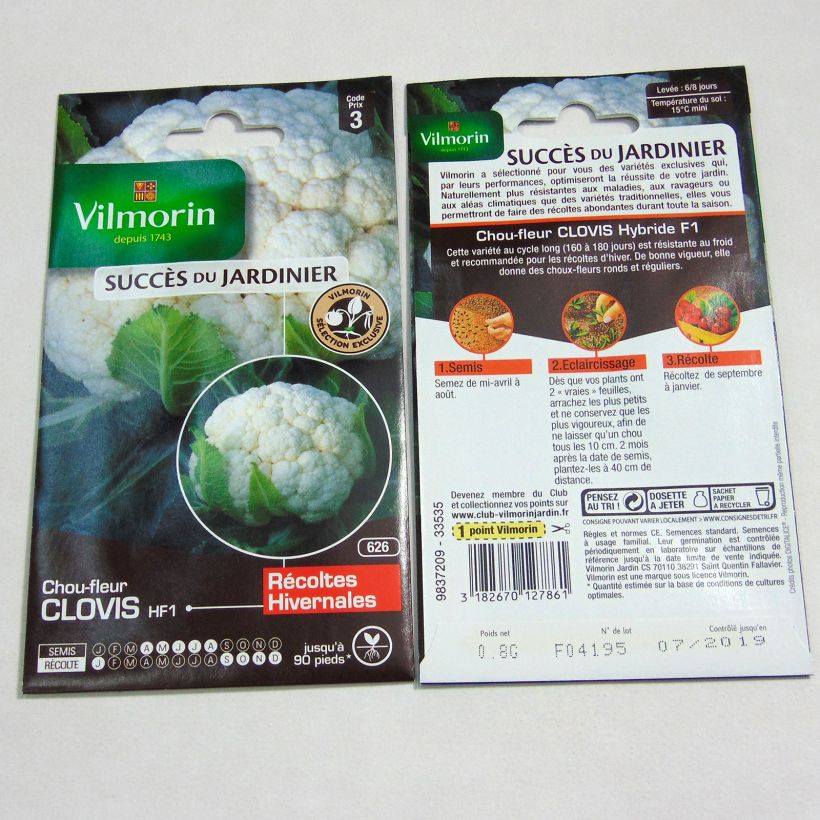 Voorbeeld van een exemplaar van Bloemkool Clovis F1 - Vilmorin het zakje met 320 zaden (0.8g) zoals geleverd