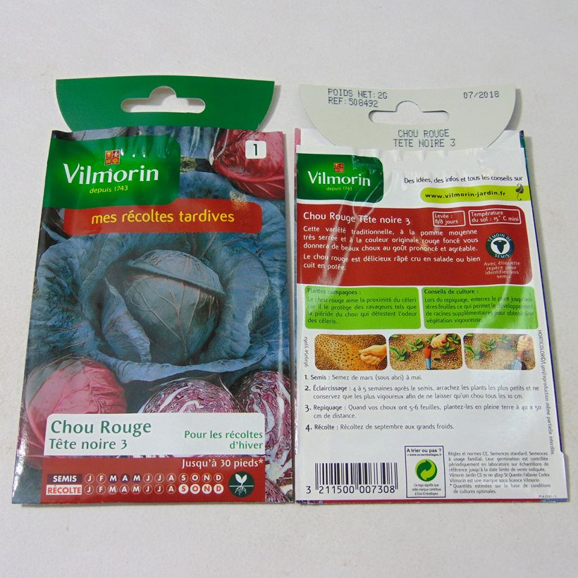 Voorbeeld van een exemplaar van Rode kool Zwarte kop 3 - Vilmorin het zakje met 800 zaden (2g) zoals geleverd