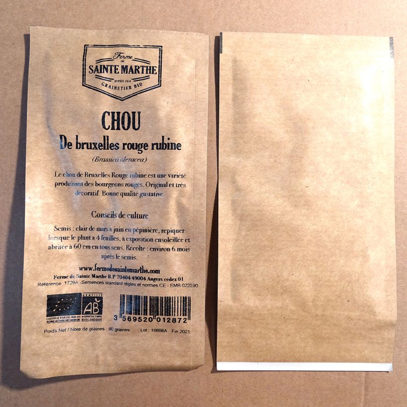 Example of Spruitkool Rubine BIO - Ferme de Sainte Marthe het zakje met 80 zaden as you get