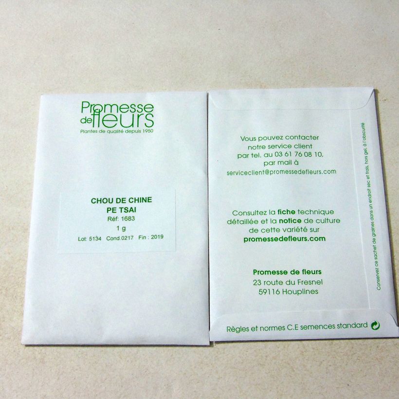 Voorbeeld van een exemplaar van Chinese kool - Brassica rapa het zakje met 400 zaden (1g) zoals geleverd