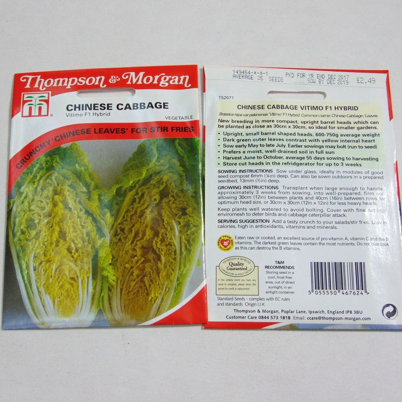 Voorbeeld van een exemplaar van Chinese kool Vitimo F1 het zakje met 35 zaden zoals geleverd