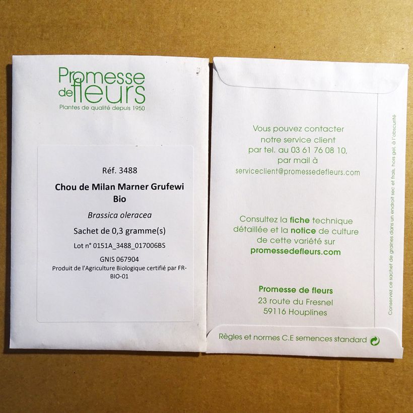 Voorbeeld van een exemplaar van Savooiekool Marner Grufewi BIO het zakje met 50 zaden zoals geleverd