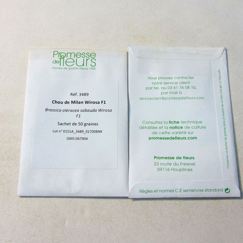 Voorbeeld van een exemplaar van Savooikool Wirosa F1 het zakje met 50 zaden zoals geleverd