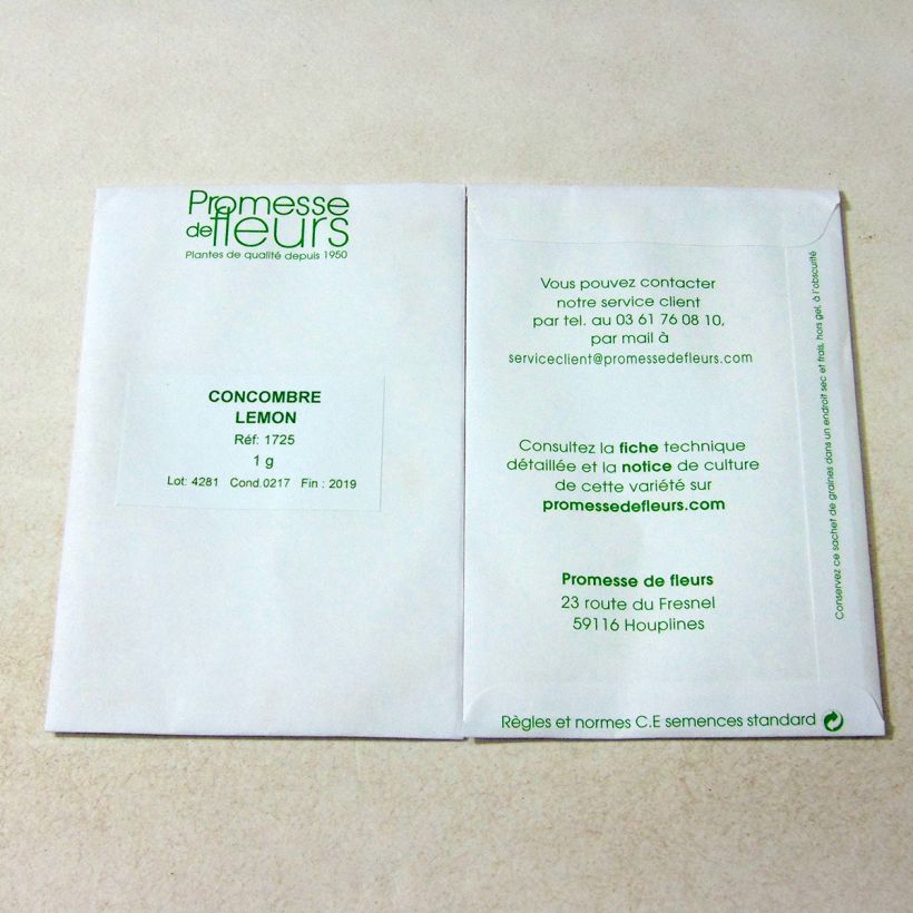 Voorbeeld van een exemplaar van Komkommer Lemon het zakje met 30 ? 40 zaden (1g) zoals geleverd