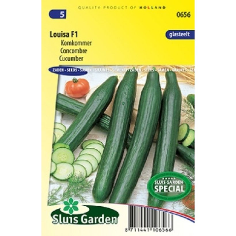 Voorbeeld van een exemplaar van Komkommer Louisa F1 (zaad) het zakje met 7 zaden zoals geleverd
