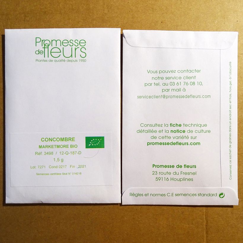Voorbeeld van een exemplaar van Komkommer Marketmore BIO het zakje met 50 zaden (1,5g) zoals geleverd