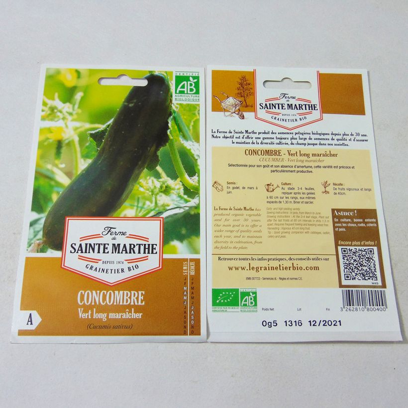 Example of Komkommer Vert Long Maraîcher BIO - Ferme de Sainte Marthe het zakje met 15 zaden as you get