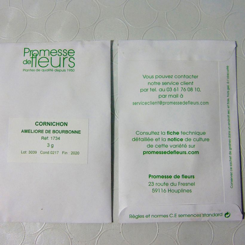 Voorbeeld van een exemplaar van Augurk Verbeterde van Bourbonne het zakje met 105 zaden (3g) zoals geleverd