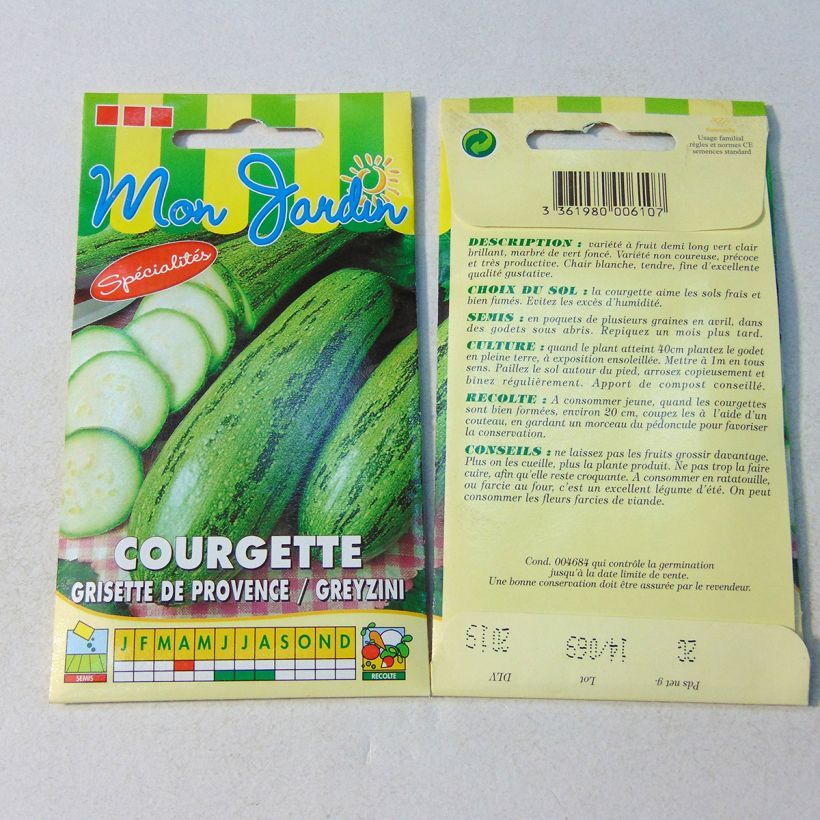 Voorbeeld van een exemplaar van Courgette Grisette van de Provence het zakje met 20 zaden (2g) zoals geleverd