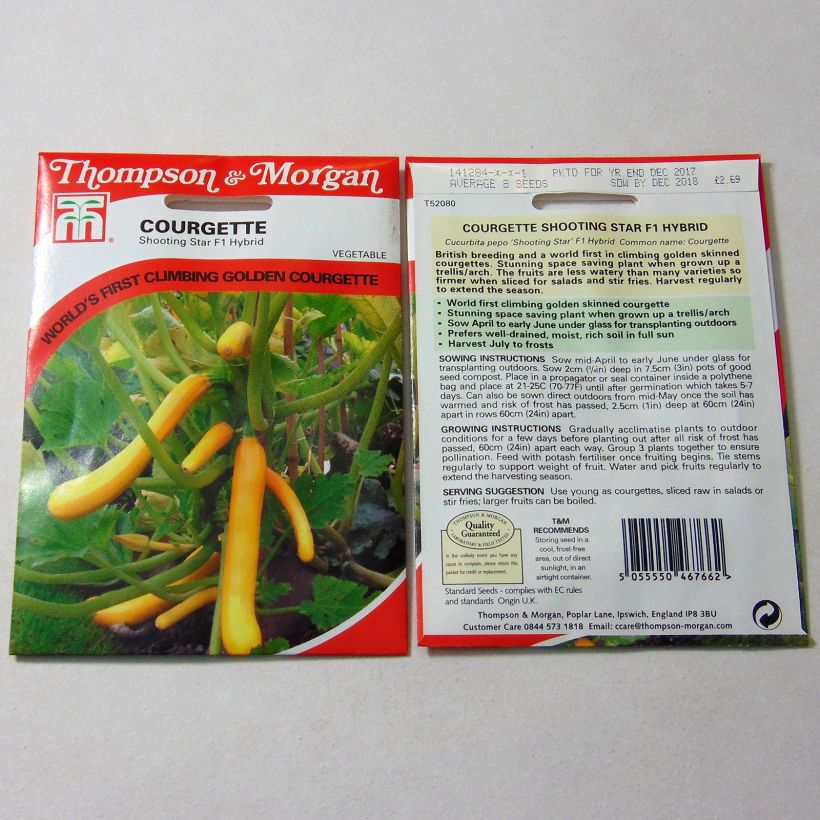 Voorbeeld van een exemplaar van Courgette Shooting Star F1 het zakje met 8 zaden zoals geleverd