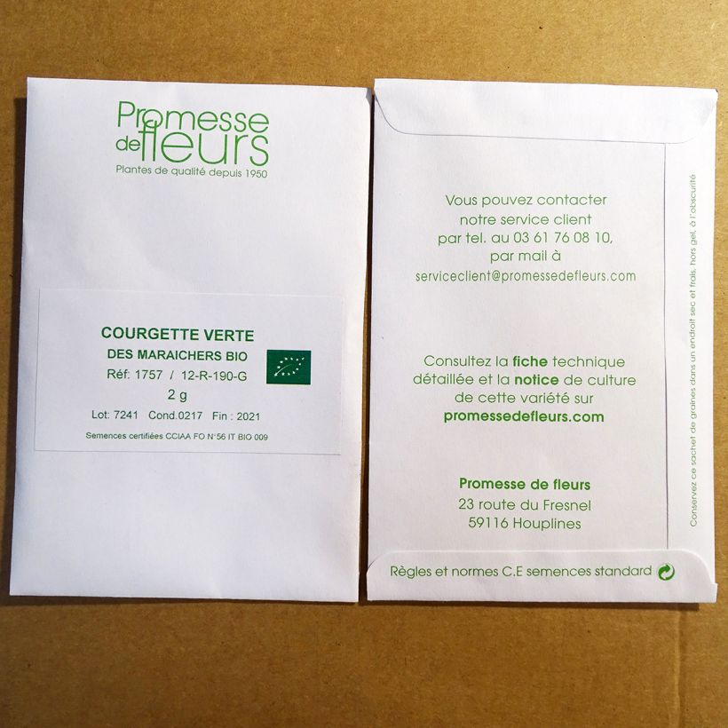 Voorbeeld van een exemplaar van Donkergroene niet-rankende courgette BIO het zakje met 15 zaden (2g) zoals geleverd