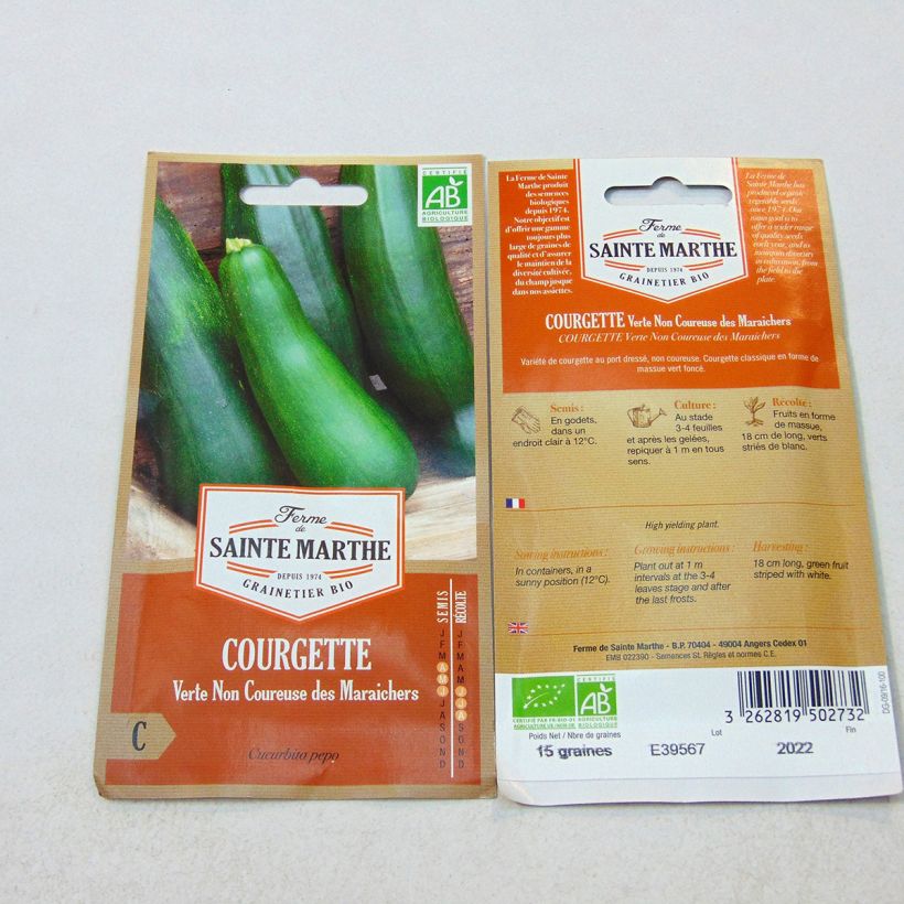 Example of Donkergroene niet-rankende courgette BIO - Ferme de Sainte Marthe het zakje met 15 zaden (1g) as you get