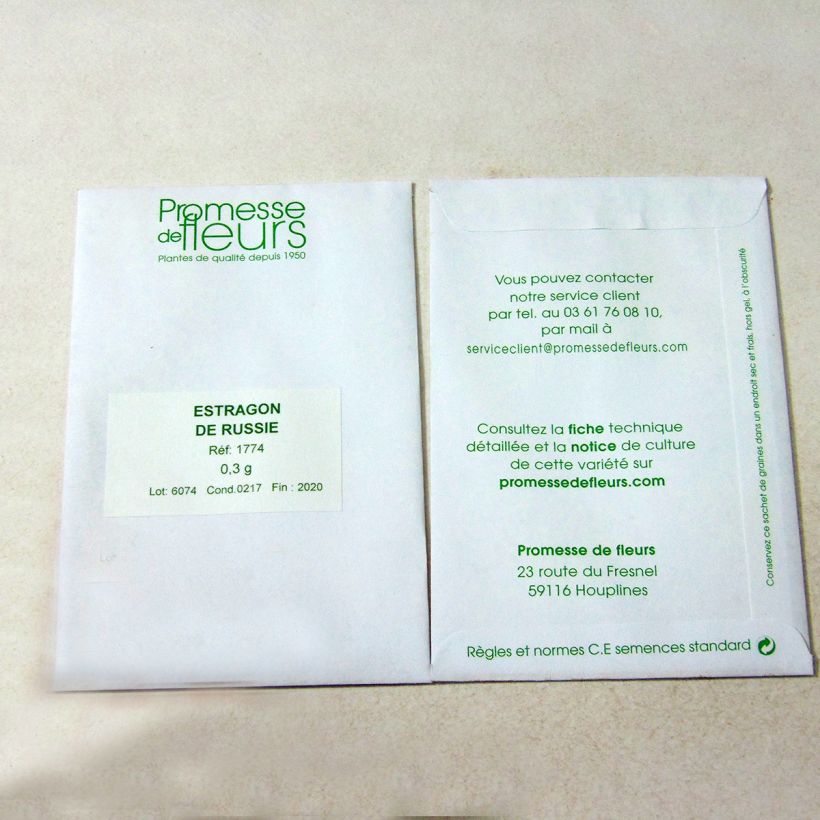 Voorbeeld van een exemplaar van Russische dragon het zakje met 1250 zaden (0,3g) zoals geleverd