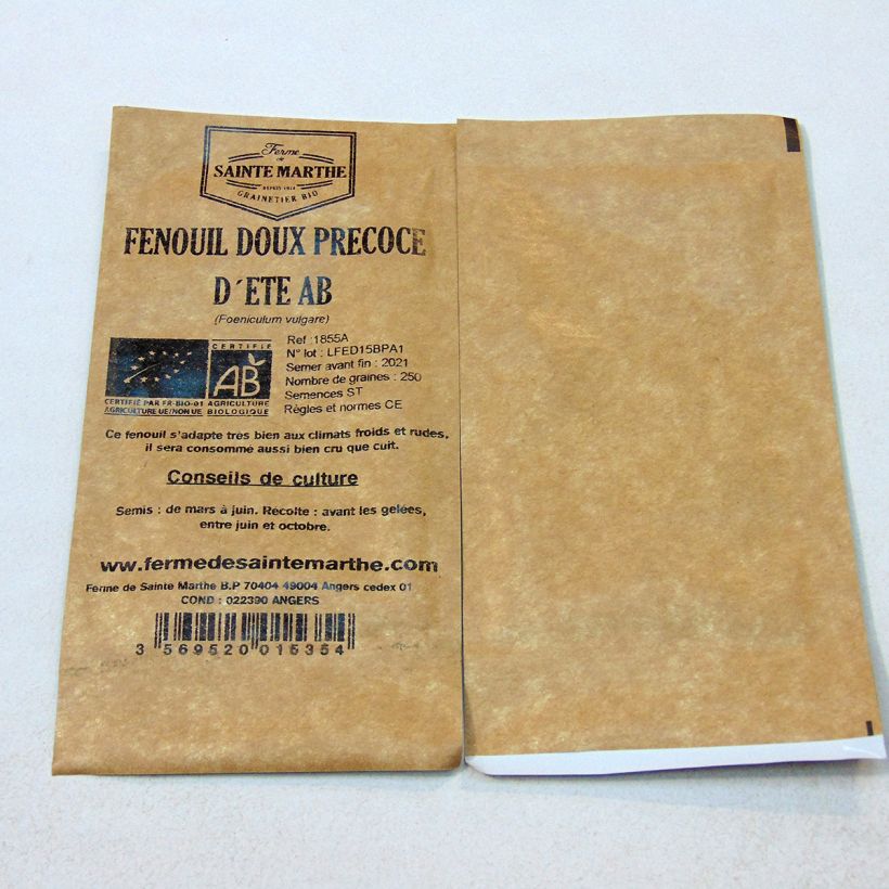 Example of Knolvenkel Doux Précoce d'Eté BIO - Ferme de Sainte Marthe het zakje met 250 zaden (1g) as you get