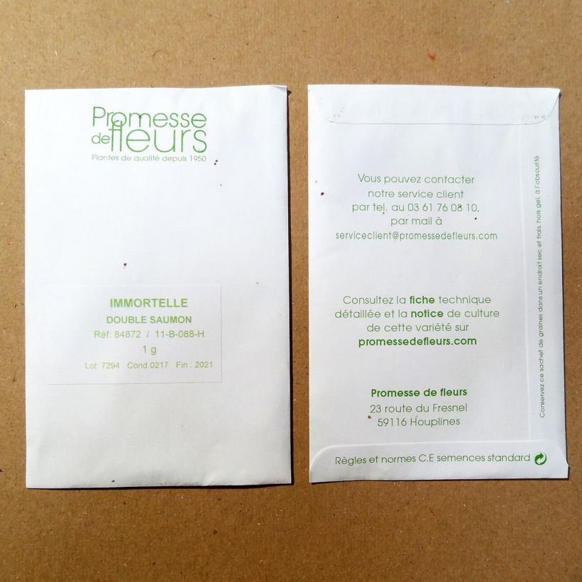 Voorbeeld van een exemplaar van Strobloem Double Zalm (zaad) - Helichrysum bracteatum monstrosum het zakje met 500 zaden (0,4g) zoals geleverd