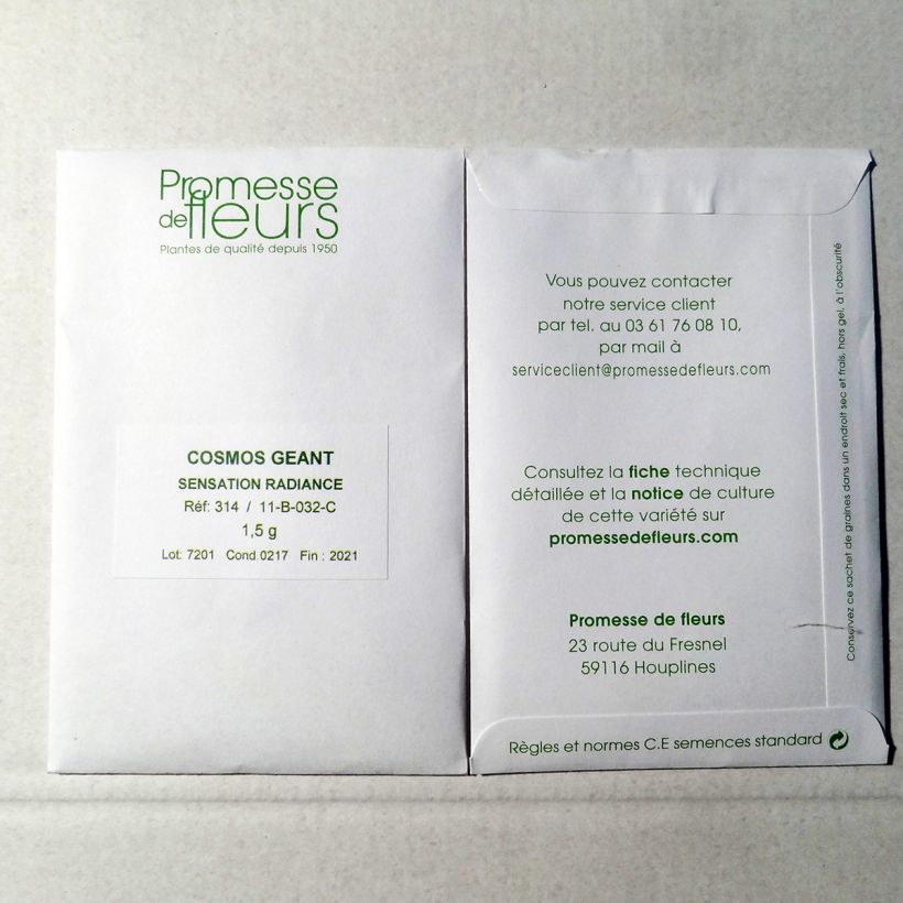 Voorbeeld van een exemplaar van Cosmea Sensation Radiance (zaad) - Cosmos bipinnatus het zakje met 200 zaden (1,5g) zoals geleverd