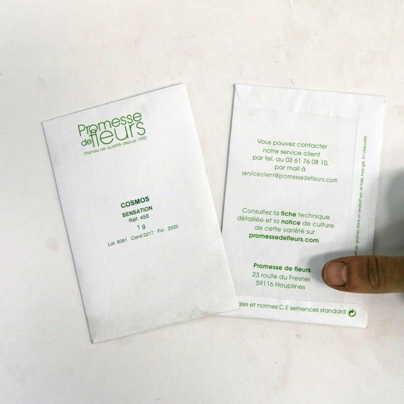 Voorbeeld van een exemplaar van Cosmea Sensation en mélange (zaad) - Cosmos bipinnatus het zakje met 200 zaden (1,5g) zoals geleverd