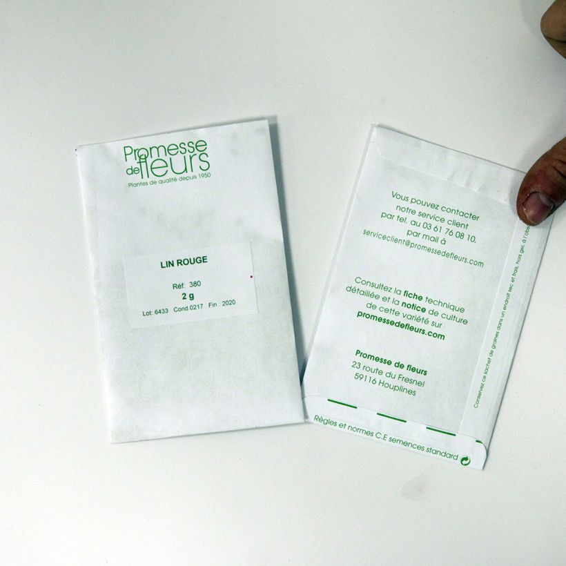 Voorbeeld van een exemplaar van Linum grandiflorum Rubrum (zaad) - Rood vlas het zakje met 600 zaden (2g) zoals geleverd