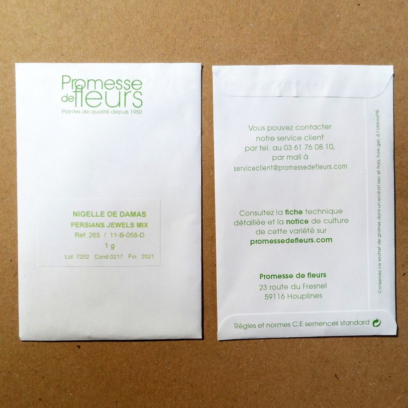 Voorbeeld van een exemplaar van Nigella damascena Persian Jewels Mix (zaad) - Juffertje-in-het-groen het zakje met 300 zaden (1g) zoals geleverd