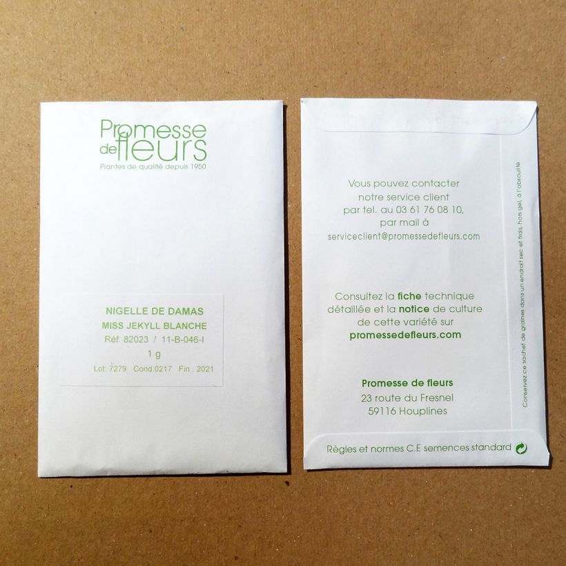 Voorbeeld van een exemplaar van Nigella damascena Miss Jekyll Wit (zaad) - Juffertje-in-het-groen het zakje met 300 zaden (1g) zoals geleverd