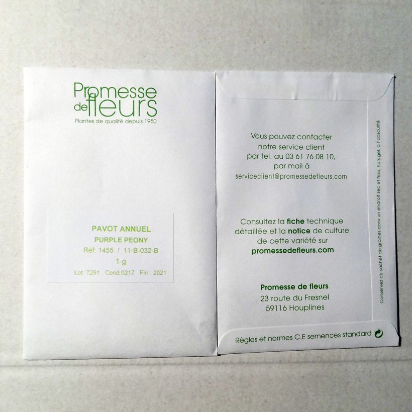 Voorbeeld van een exemplaar van Papaver somniferum Purple Peony (zaad) - Eenjarige slaapbol het zakje met 2550 zaden (1g) zoals geleverd
