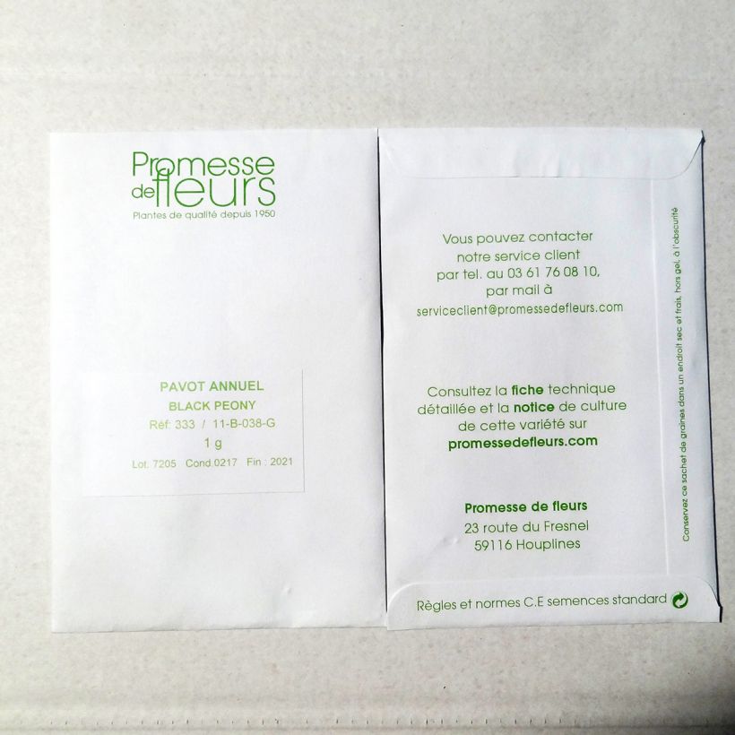 Voorbeeld van een exemplaar van Papaver somniferum Black Peony (zaad) - Eenjarige slaapbol het zakje met 2550 zaden (1g) zoals geleverd