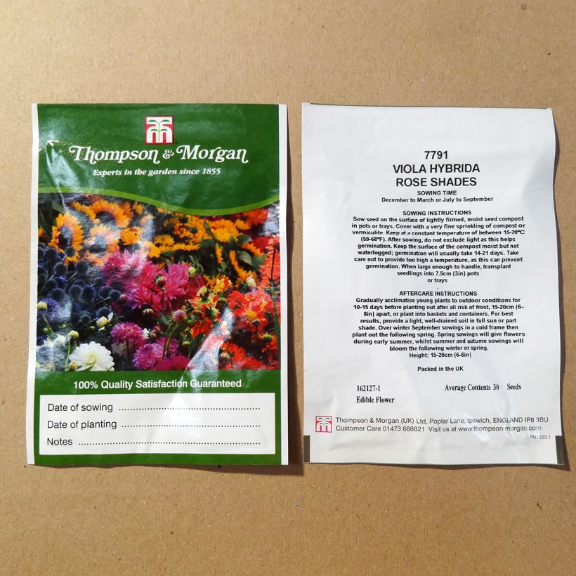Voorbeeld van een exemplaar van Viola wittrockiana Rose Shades (zaad) - Grootbloemige viool het zakje met 30 zaden zoals geleverd