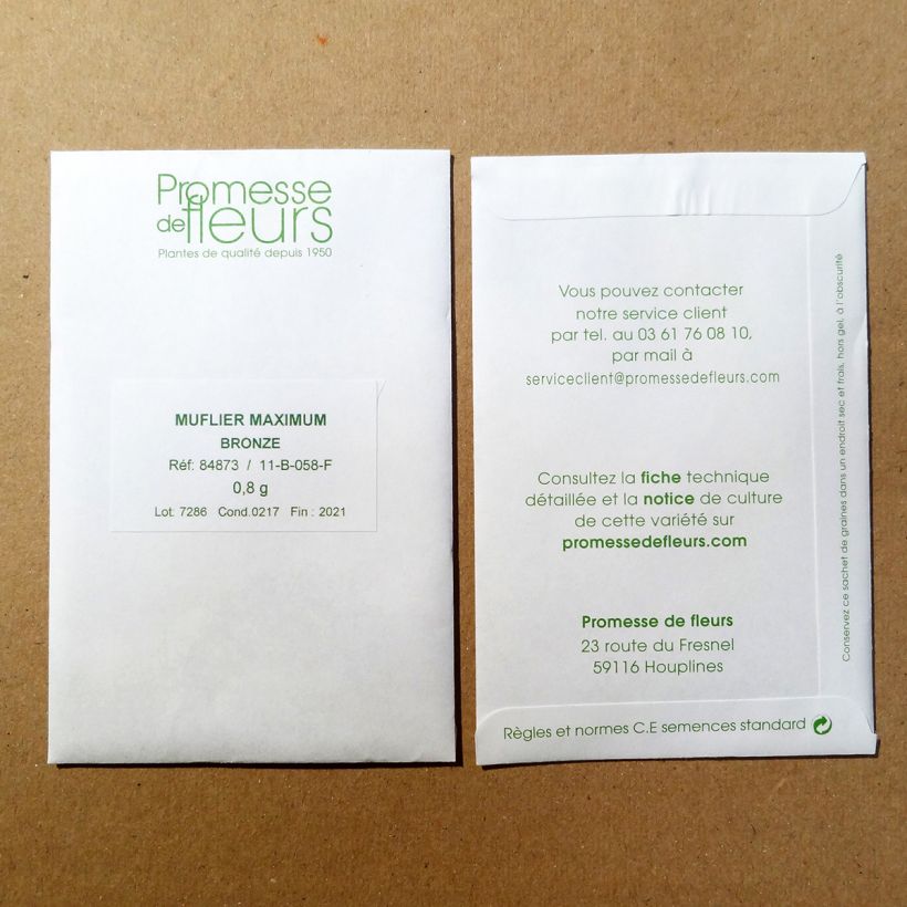 Voorbeeld van een exemplaar van Leeuwenbek Maximum Bronze (zaad) - Antirrhinum majus het zakje met 2550 zaden (0,4g) zoals geleverd