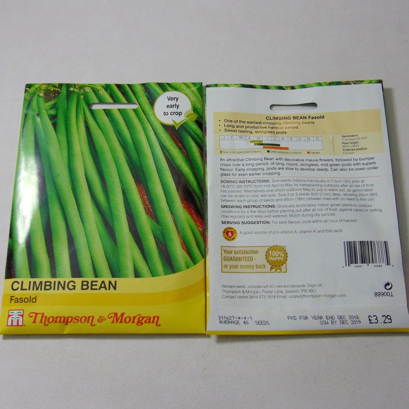 Voorbeeld van een exemplaar van Stokslaboon Fasold het zakje met 40 zaden zoals geleverd