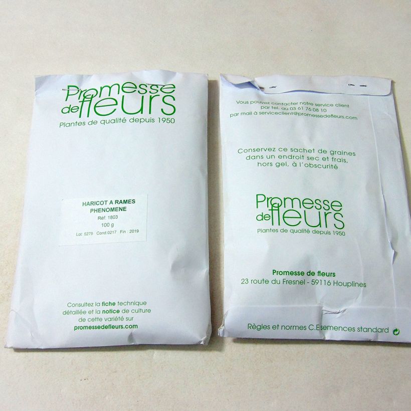 Voorbeeld van een exemplaar van Stokslaboon Phénomène het zakje zaden van 100 gram zoals geleverd