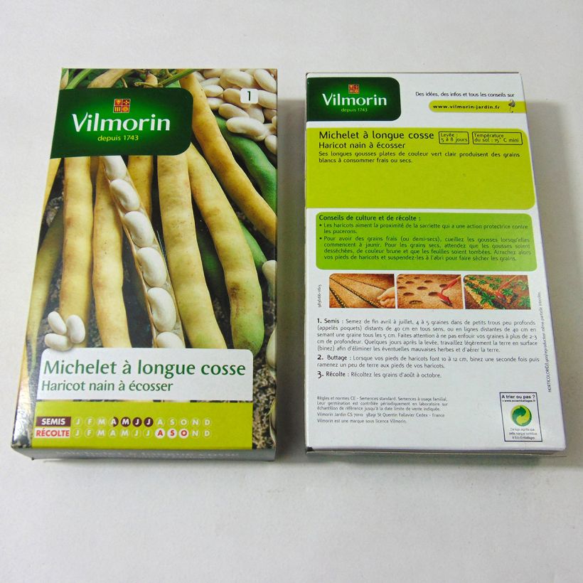 Voorbeeld van een exemplaar van Stamslaboon Michelet met lange peul - Vilmorin het zakje met 400 zaden (200g) zoals geleverd