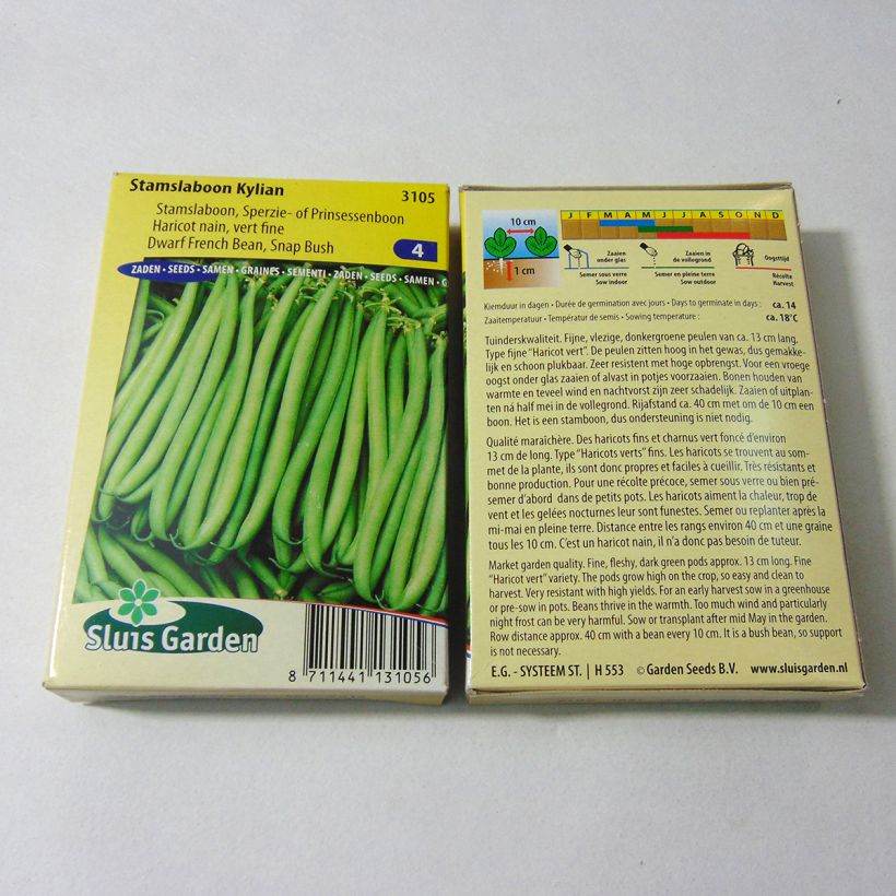 Voorbeeld van een exemplaar van Stamslaboon Kylian het zakje met 150 zaden (75g) zoals geleverd