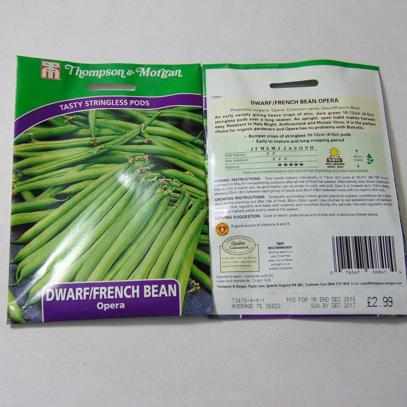 Voorbeeld van een exemplaar van Stamslaboon Opera het zakje met 75 zaden zoals geleverd