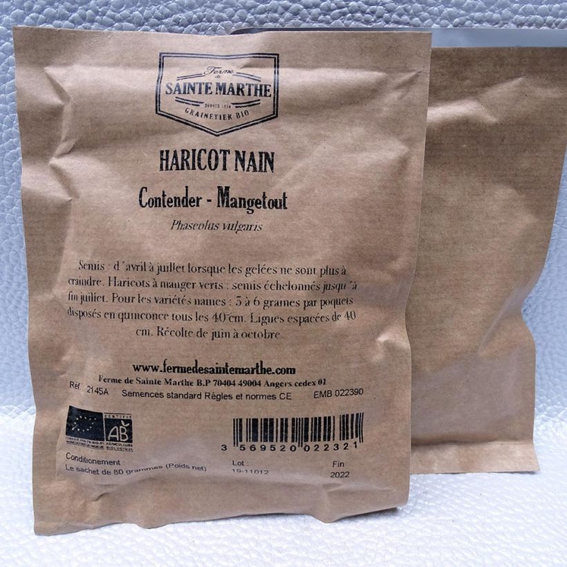 Voorbeeld van een exemplaar van Stamslaboon Contender BIO - Ferme de Sainte Marthe het zakje zaden van 80 gram zoals geleverd