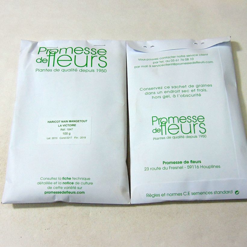 Voorbeeld van een exemplaar van Struikboon De Overwinning het zakje met 200 zaden (100g) zoals geleverd