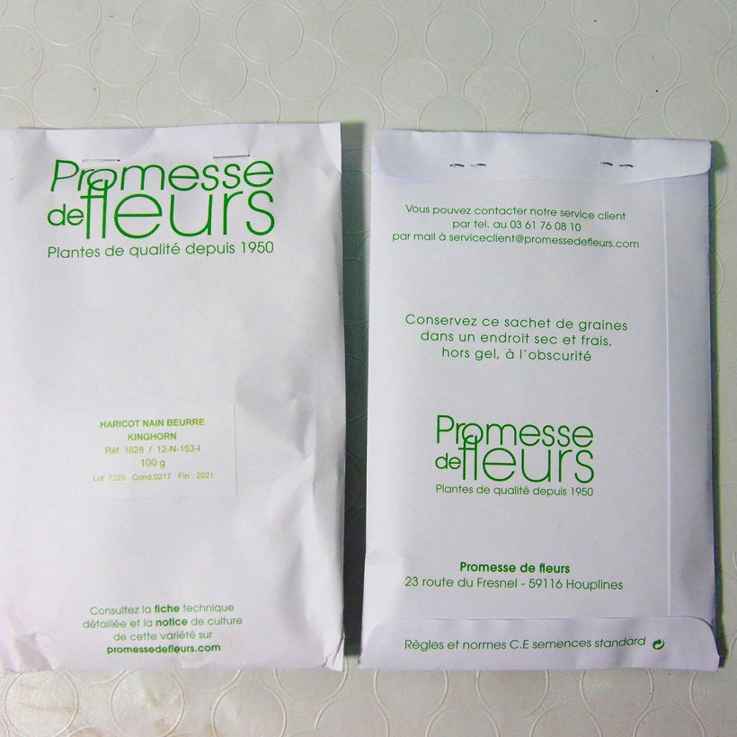 Voorbeeld van een exemplaar van Stamslaboon Kinghorn het zakje met 300 zaden (100g) zoals geleverd